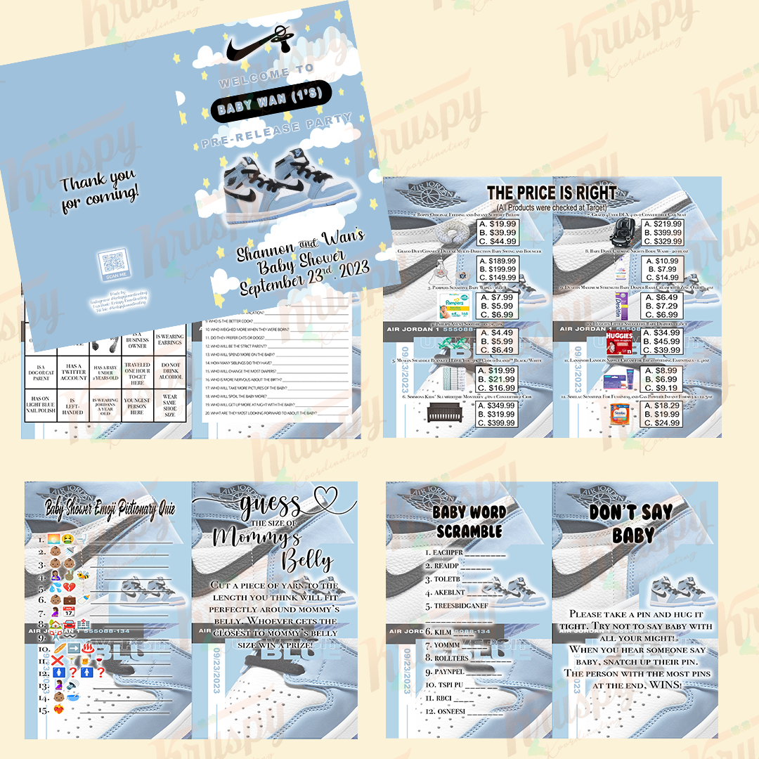 UNC Jordan 1's Baby Shower Game Booklets