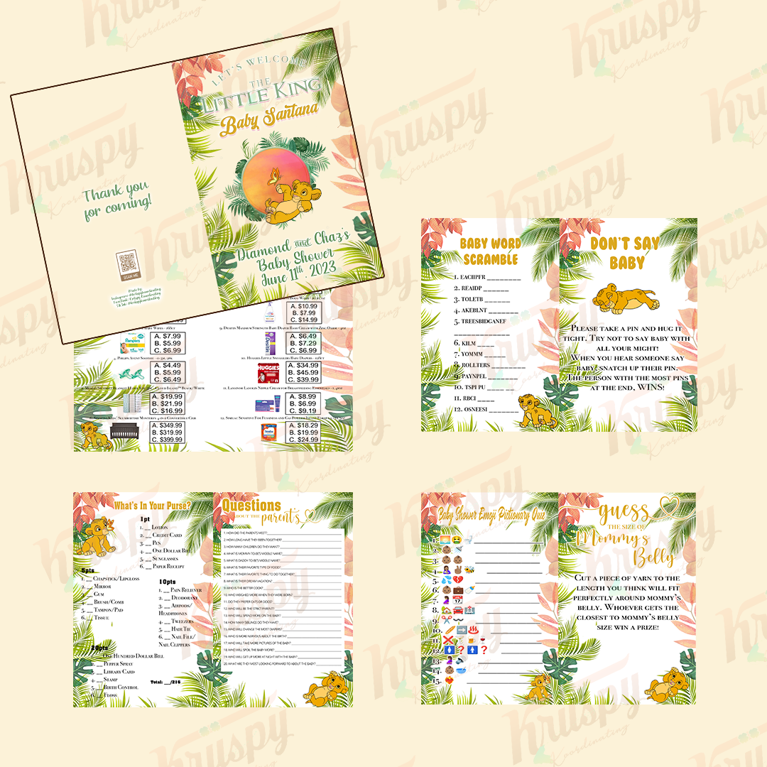 Lion King Baby Shower Game Booklets
