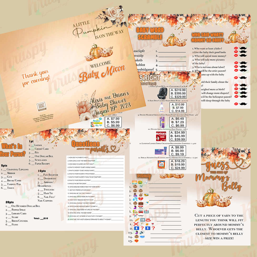 Little Pumpkin is On the Way Baby Shower Game Booklets