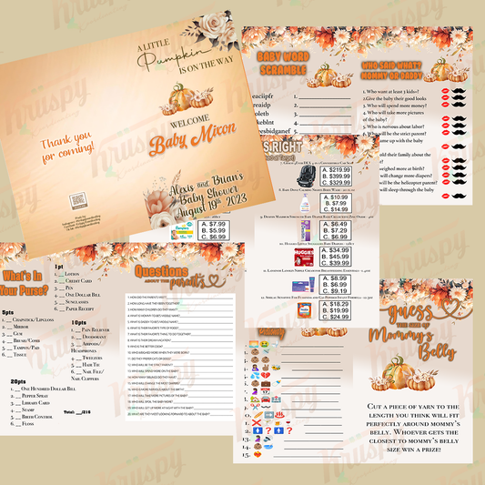 Little Pumpkin is On the Way Baby Shower Game Booklets