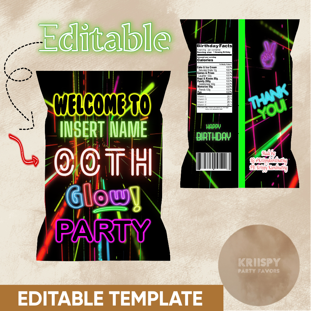 Editable Glow Chip Bag Template